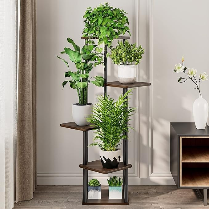 5 Tier Black Metal Plant Stand Indoor Outdoor Corner Tall Flower Shelf Rack