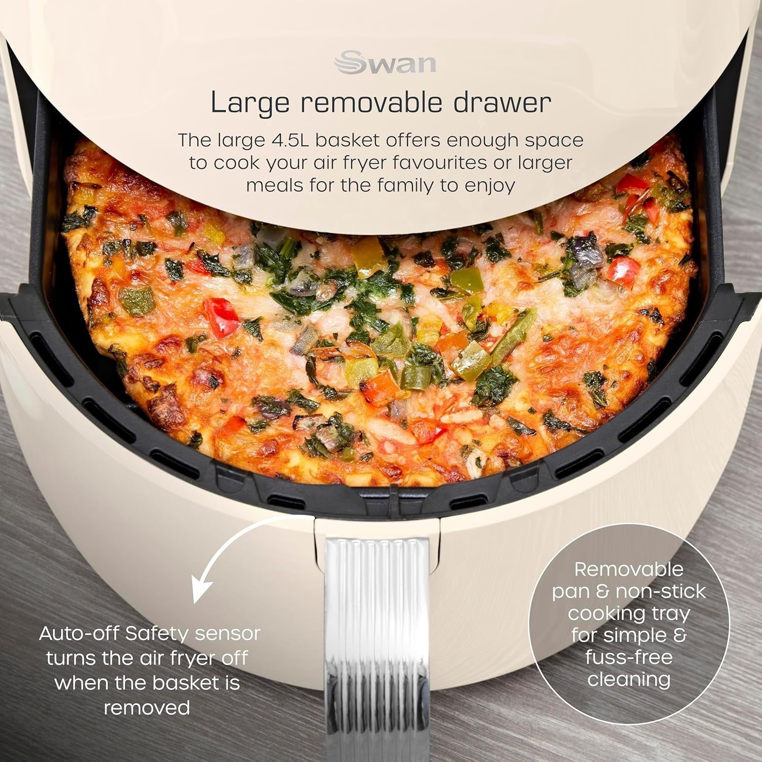 4.5L Digital Air Fryer 1500W  Retro Cream | 8 Presets | Healthy Oil-Free Cooking