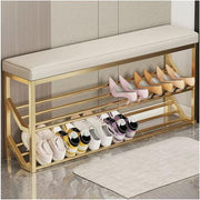 100cm 2-Tier Entryway Shoe Bench with Padded Seat & Metal Storage Rack