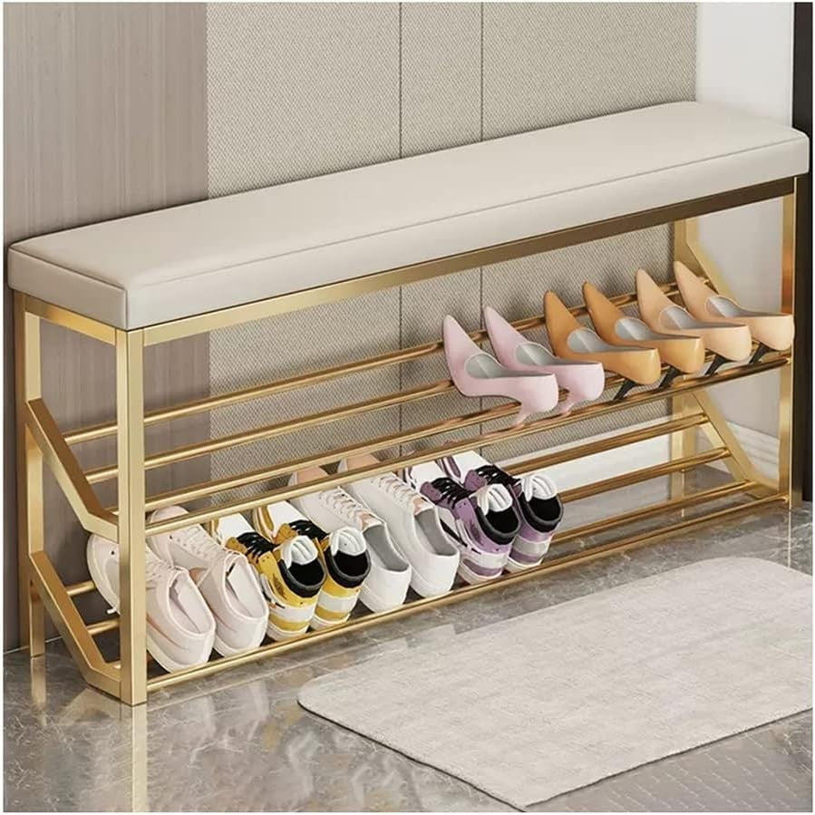 100cm 2-Tier Entryway Shoe Bench with Padded Seat & Metal Storage Rack
