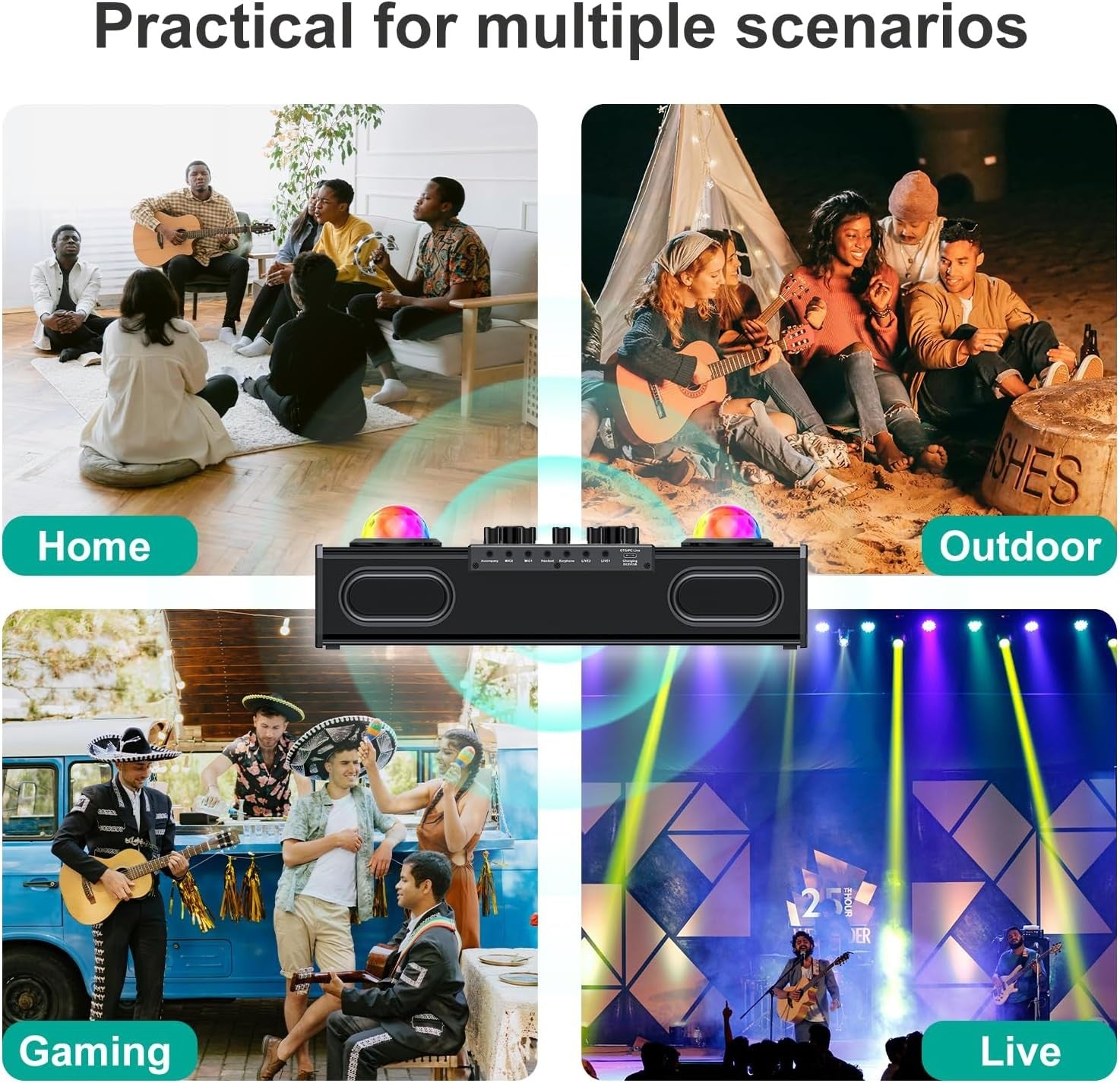MT-VIKI Portable Bluetooth Karaoke Machine 2 Wireless Mics LED Party Speaker
