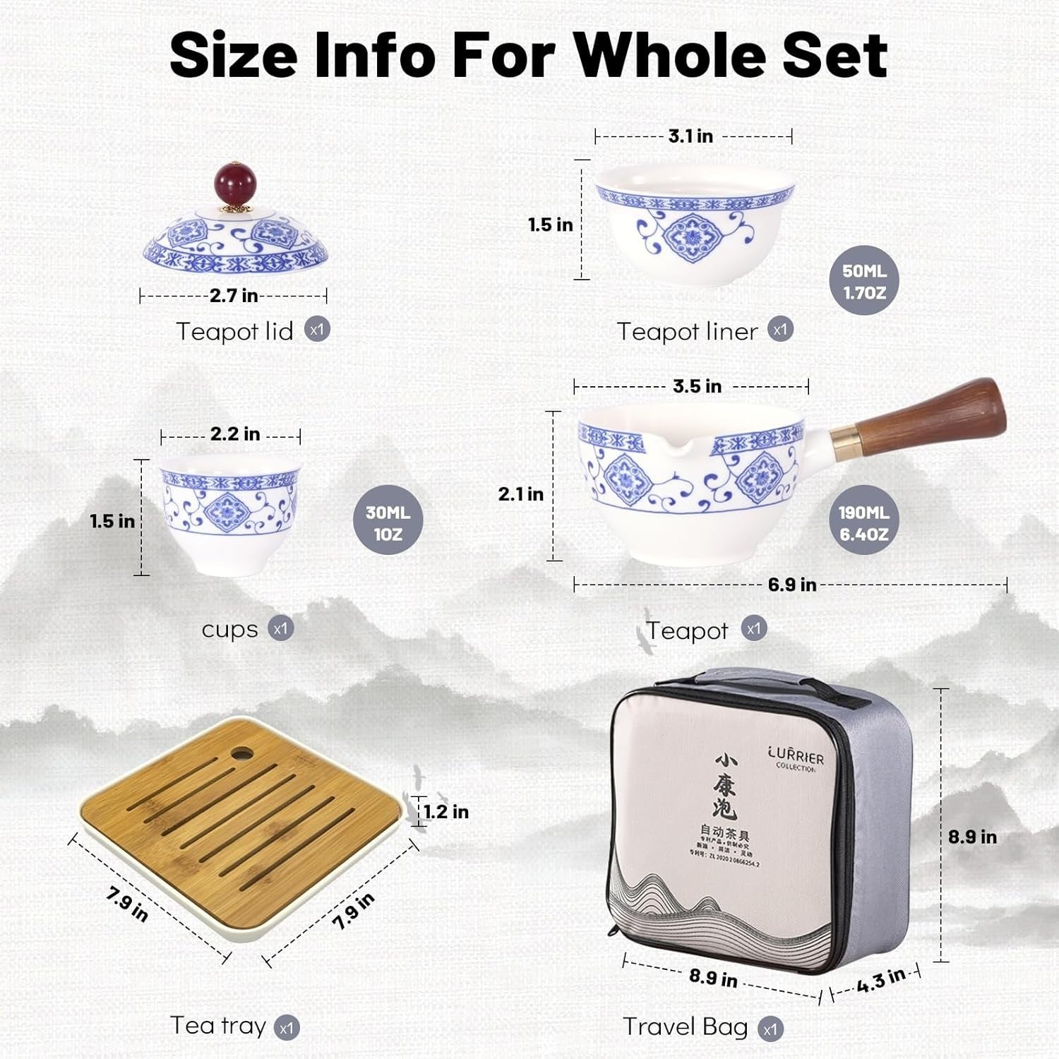 Portable Gongfu Tea Set Rotating Teapot Infuser Travel Tea Maker Bag