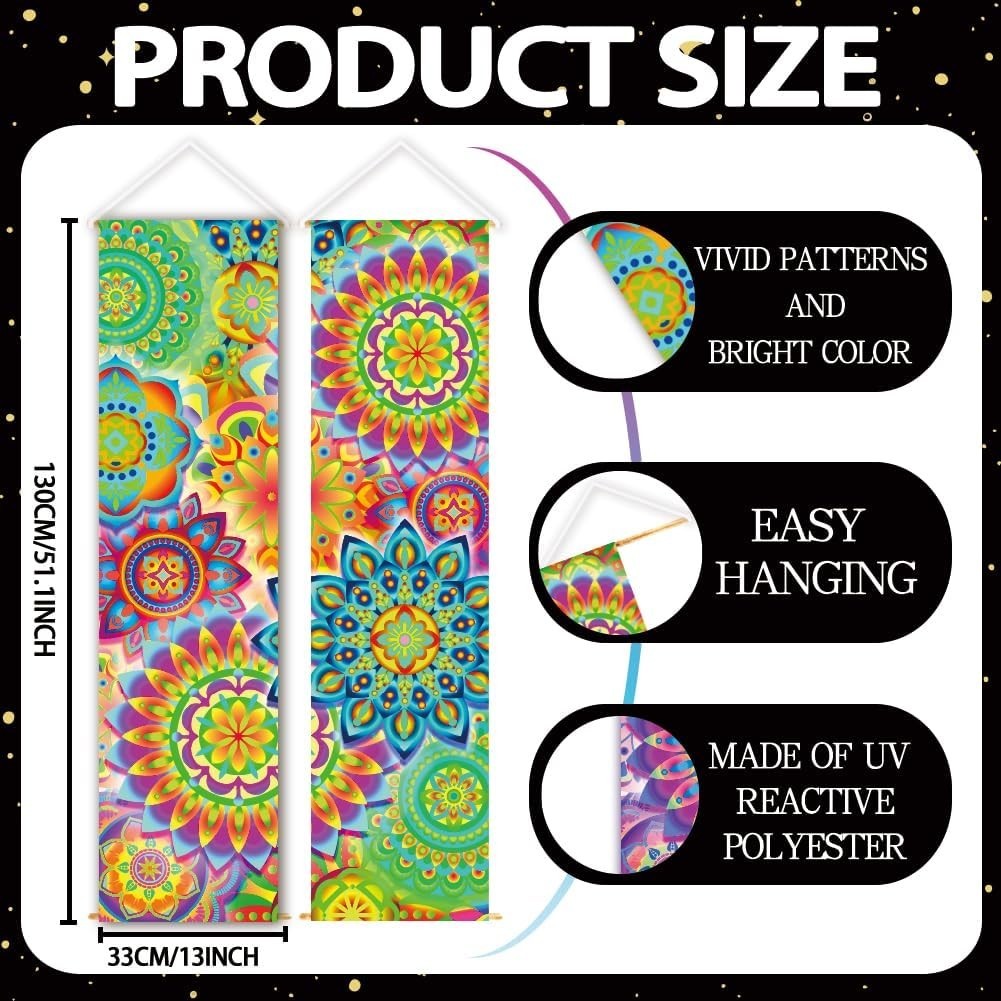 2-Pack Boho UV Blacklight Tapestry 52"x13" Vertical Wall Decor