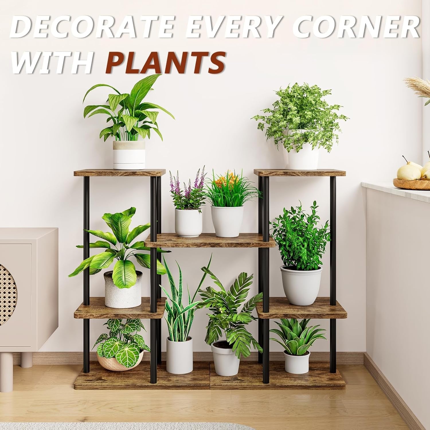 6 Tier Metal Wood Plant Stand Indoor Outdoor Corner Flower Pot Shelf Rack