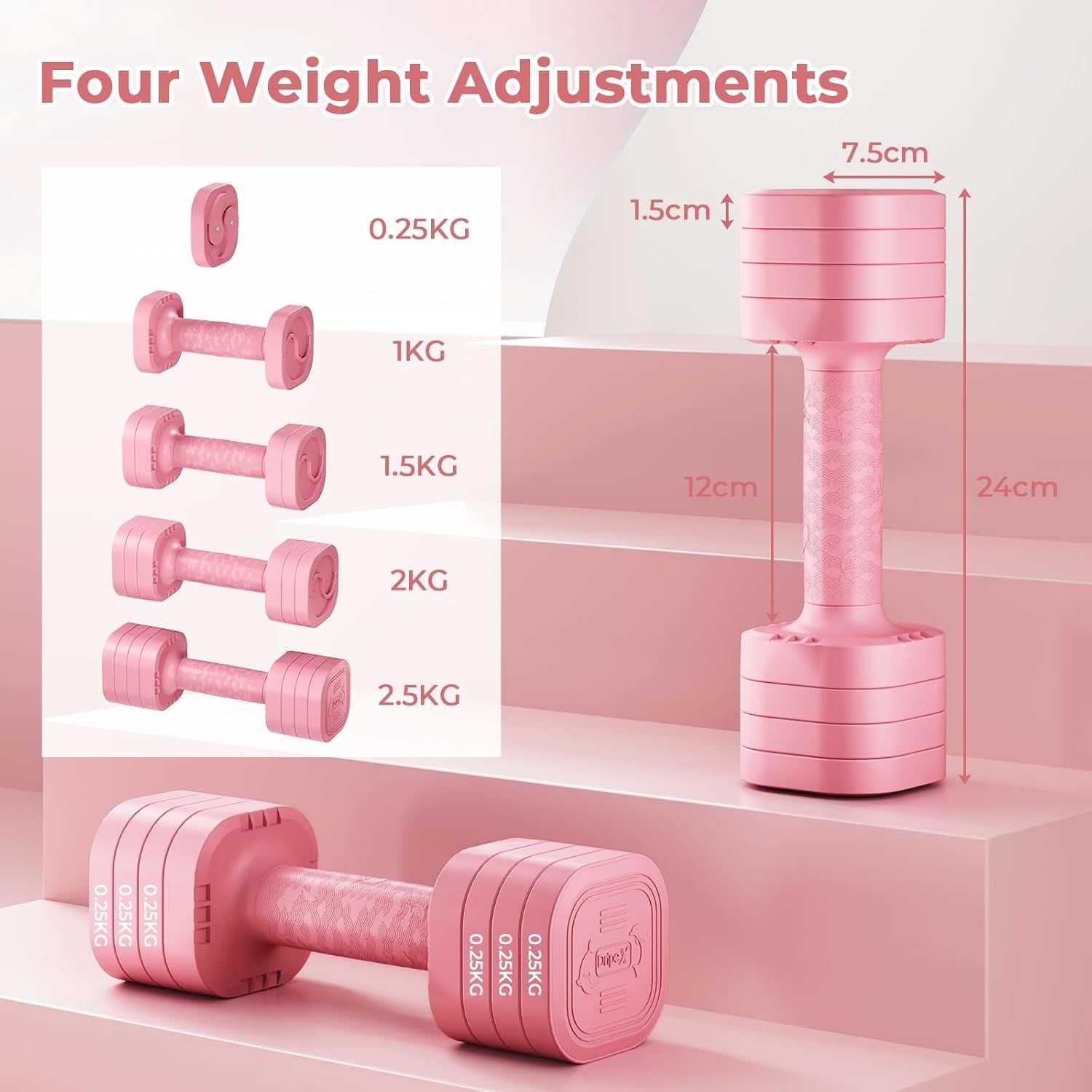 Adjustable Dumbbells Pair 2.5KG 4-in-1 Non-Slip Compact Home Gym