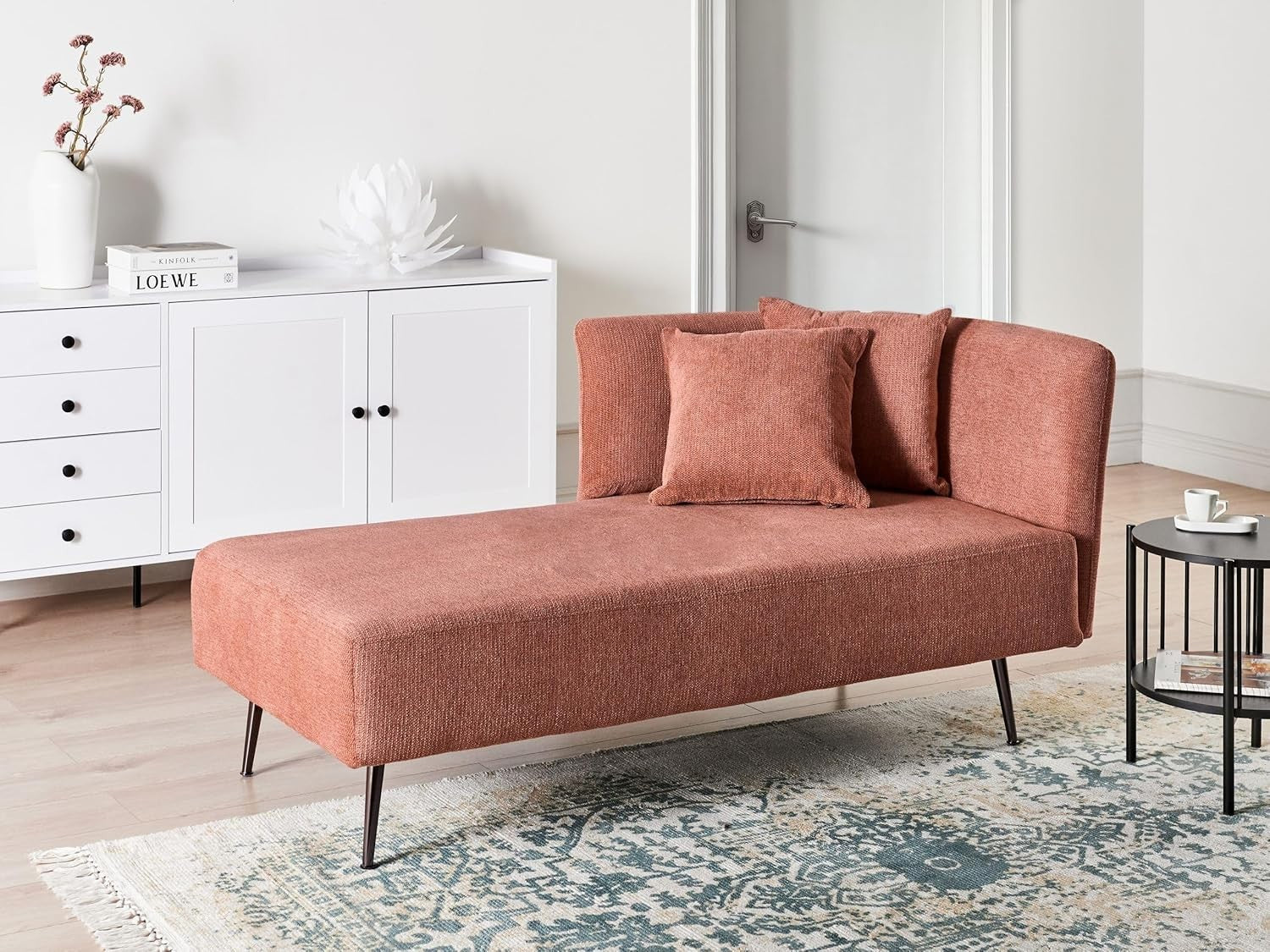 Red Chaise Lounge Sofa Modern | Cushions, Metal Legs, Compact & Stylish