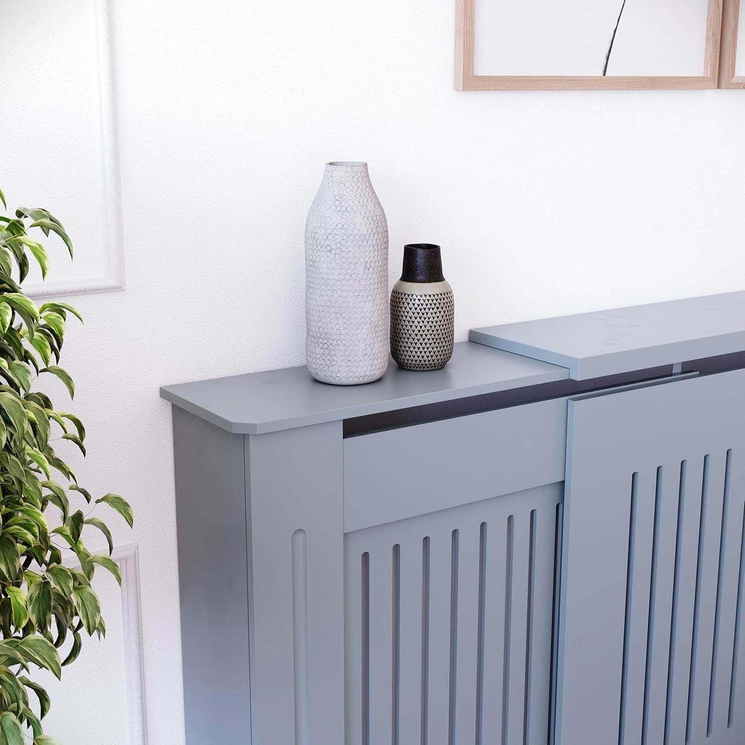 Adjustable Grey Radiator Cover | Modern MDF Slatted Heating Cabinet
