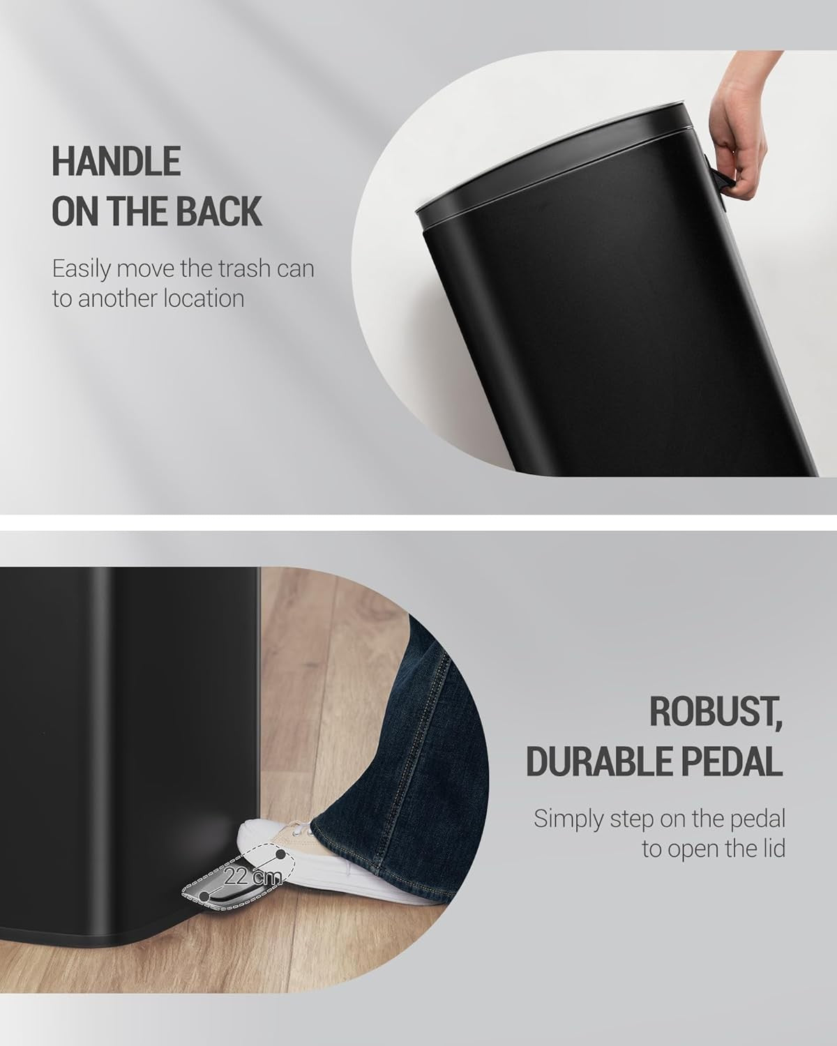 50L Stainless Steel Kitchen Bin Soft Close Pedal Black