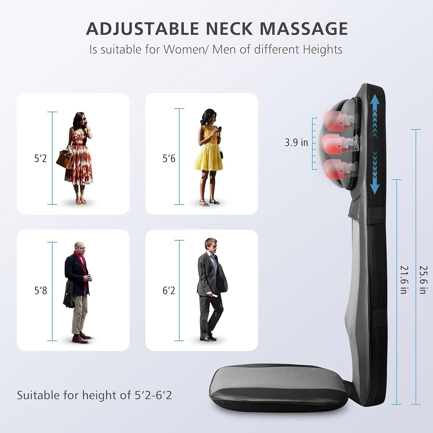 Shiatsu Back & Neck Massager with Heat Full Body Rolling Kneading Chair Pad