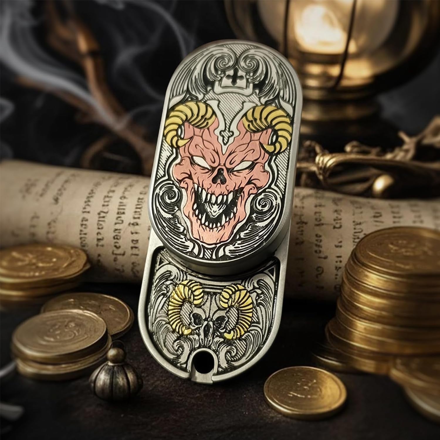 Stainless Steel Devil Fidget Slider Ratchet Clicker Stress EDC