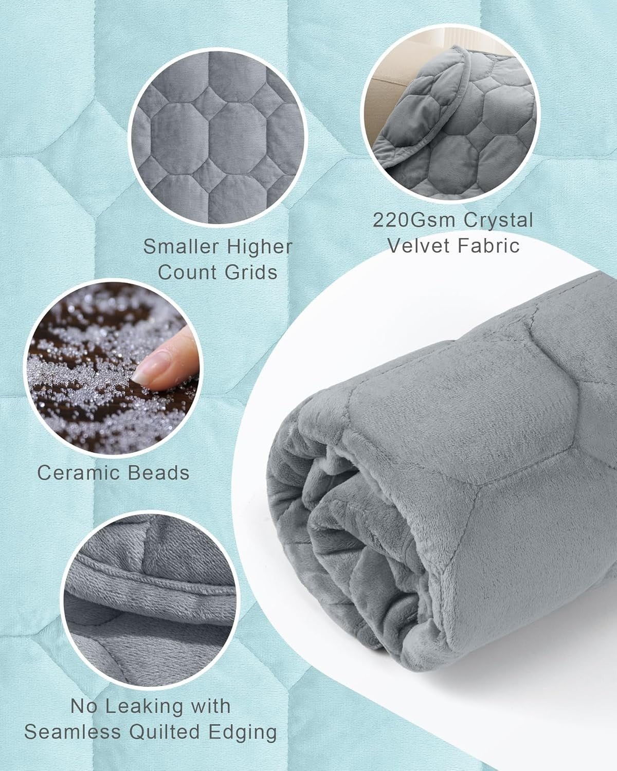 7lbs Weighted Lap Blanket Grey 29x24" Crystal Velvet for Travel & Relaxation