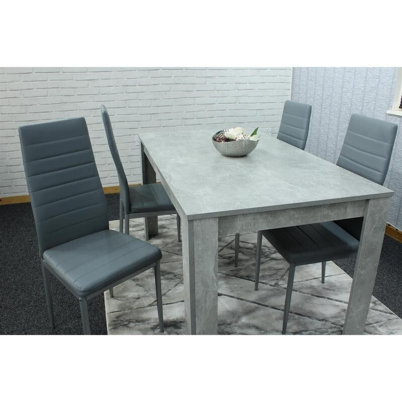 Stone Grey Dining Table Set with 4 Faux Leather Chairs Modern Kitchen Set
