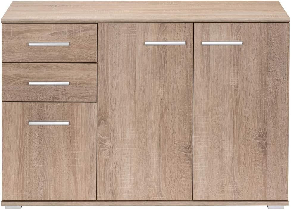 Modern Oak Sideboard Cabinet 3 Door 2 Drawer Storage Unit 107cm MDF