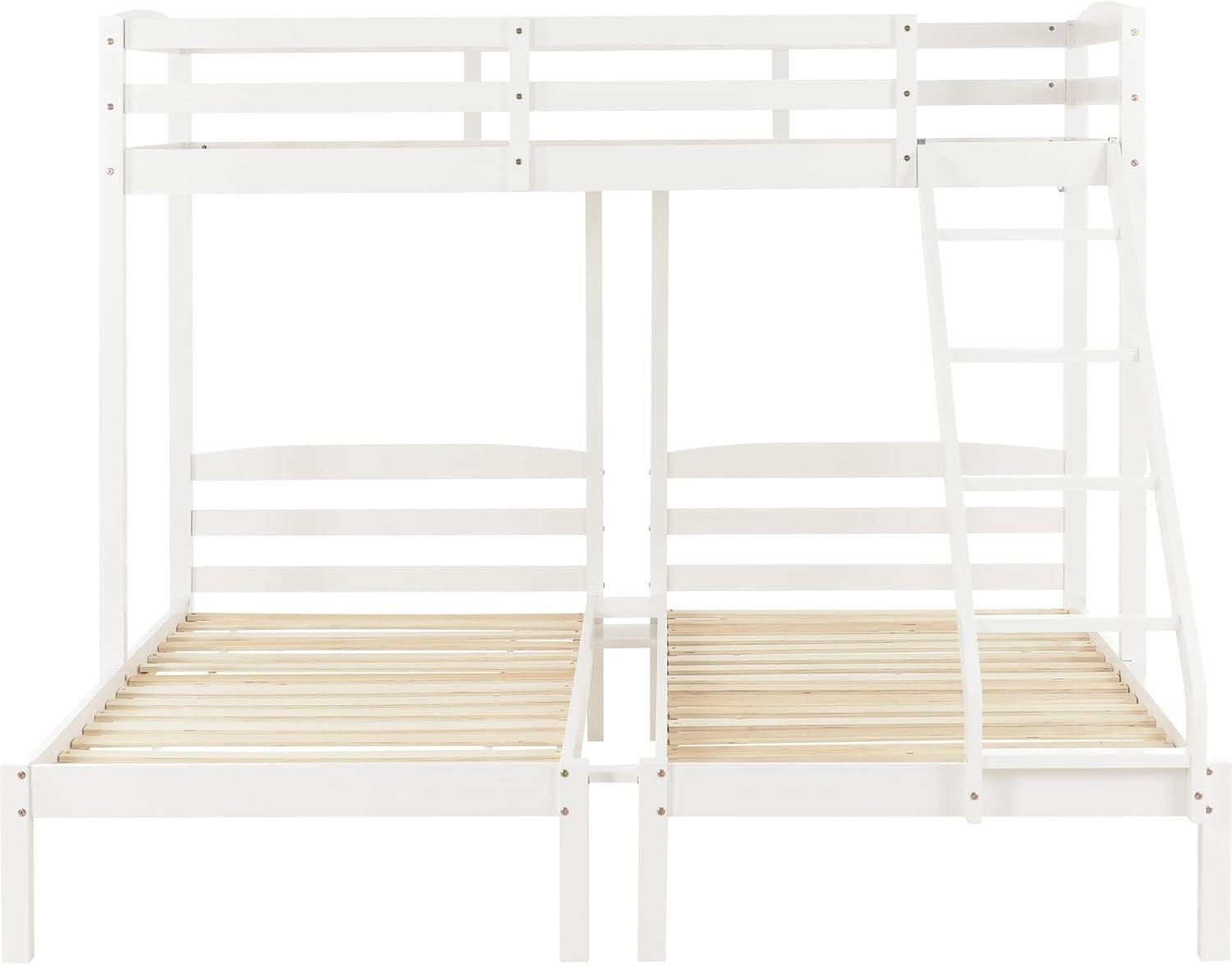 Triple Bunk Bed White with Stairs Full Twin Kids Sleeper Space Saver