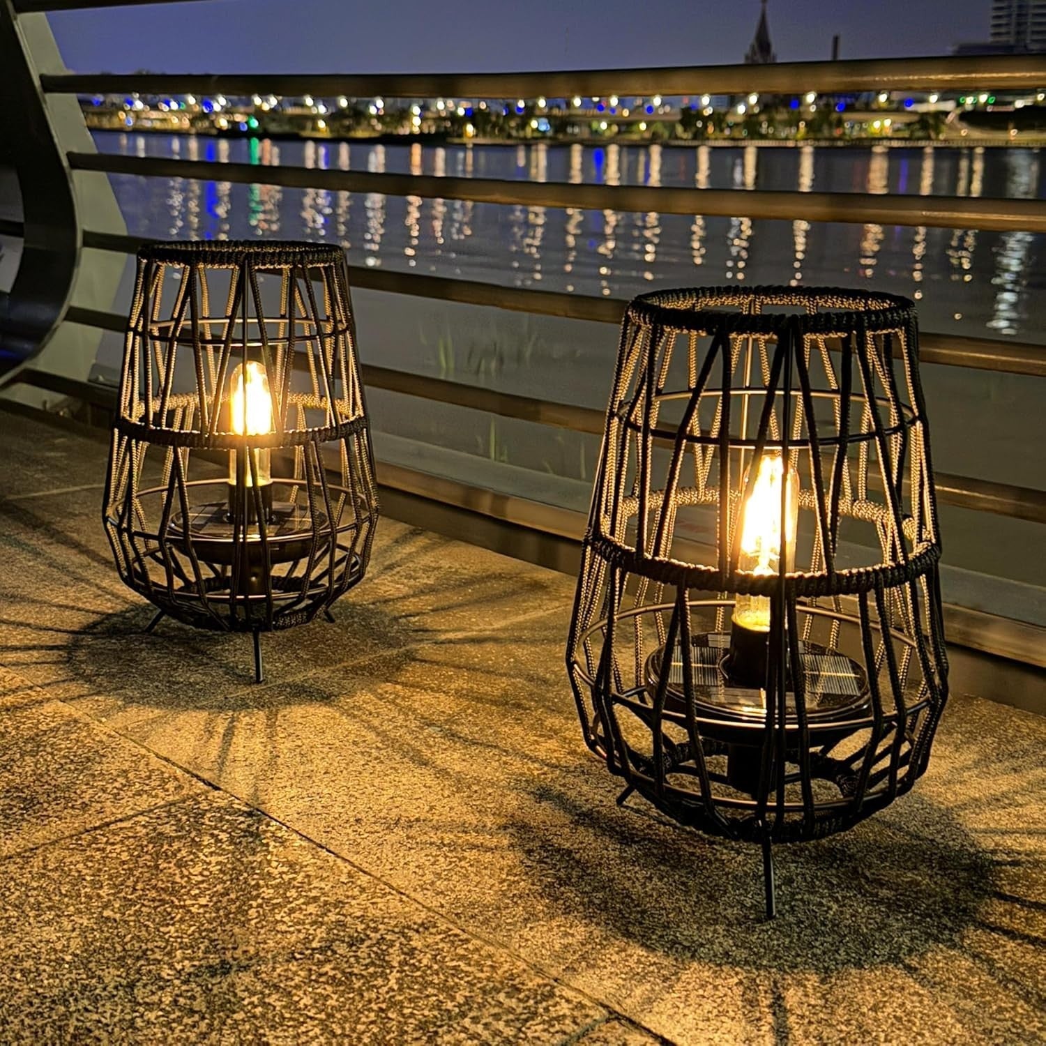 2 Pack Black Solar LED Garden Lanterns Outdoor Waterproof Decor