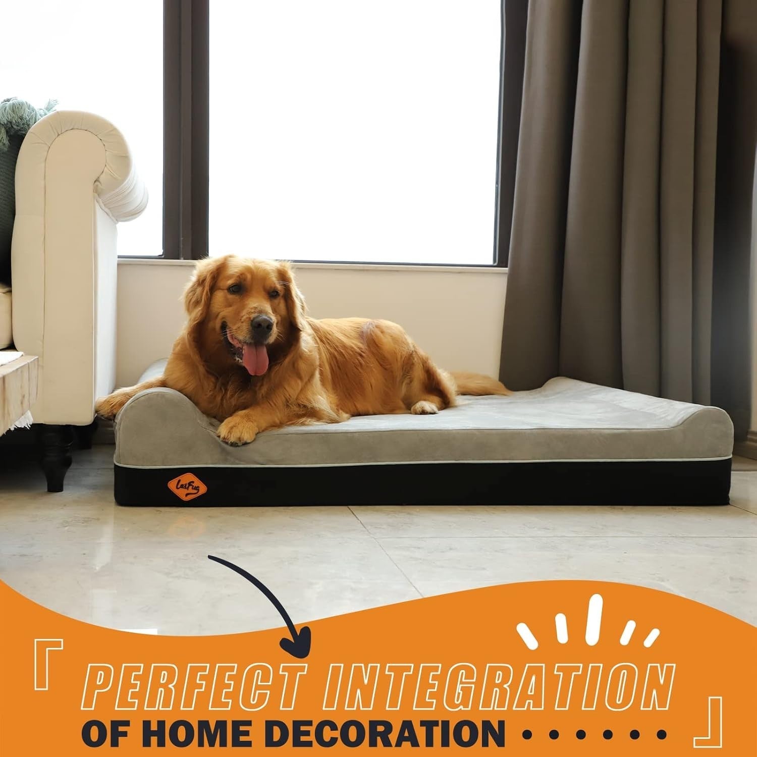 XL Orthopedic Memory Foam Dog Bed 50x36x10in Washable Grey