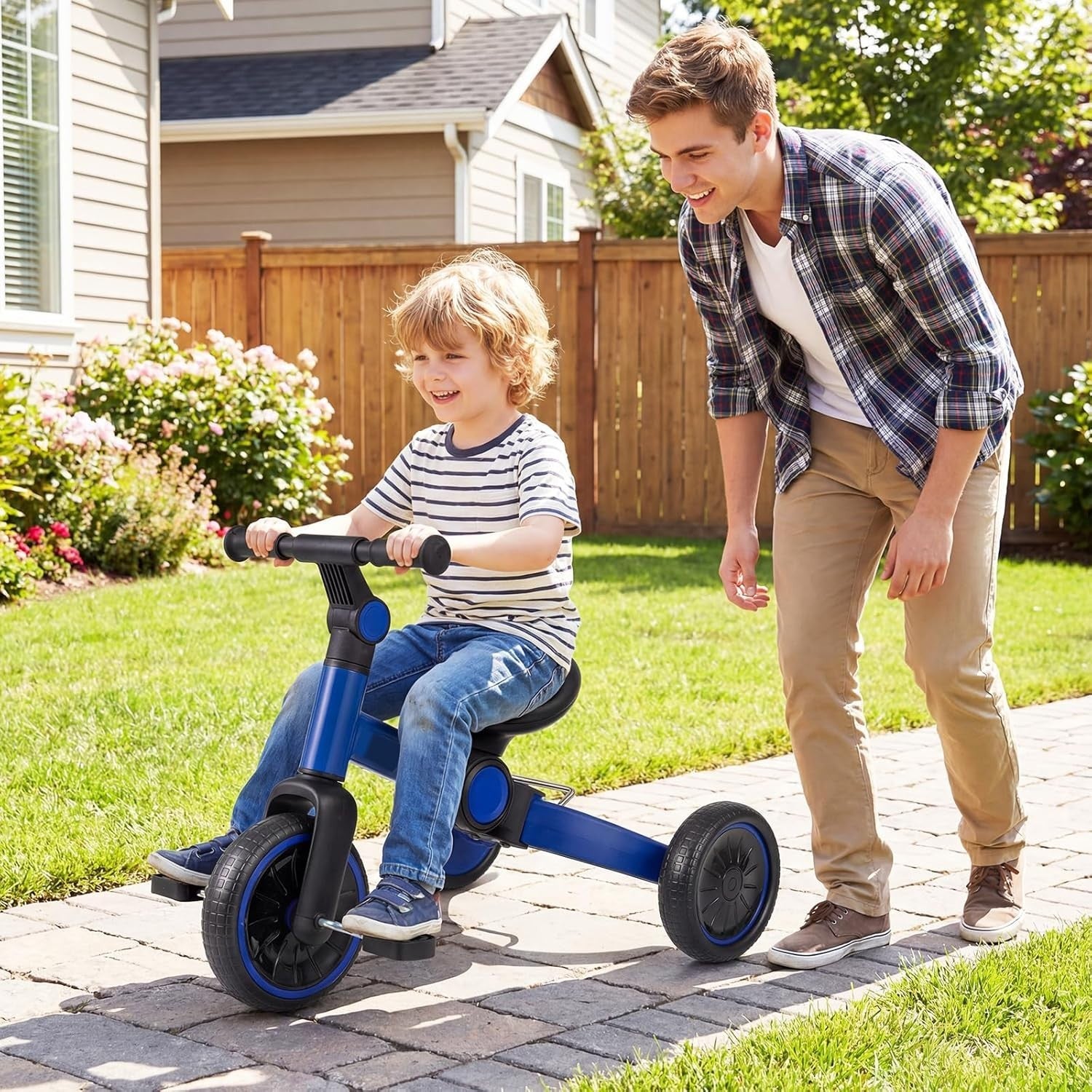 Kids Tricycle Balance Bike 2-4 Years Foldable Adjustable Handlebar Blue