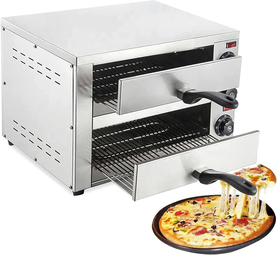 16" Commercial Electric Pizza Oven | Dual Deck Countertop Grill 300°C Timer 60mi