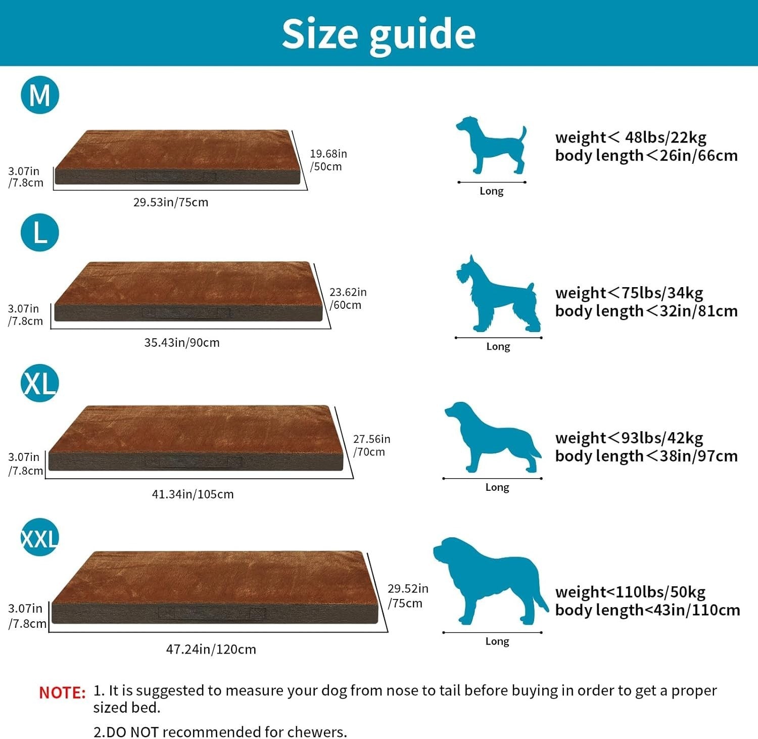 XL Waterproof Orthopedic Dog Bed 120x75x7.5cm Washable Brown