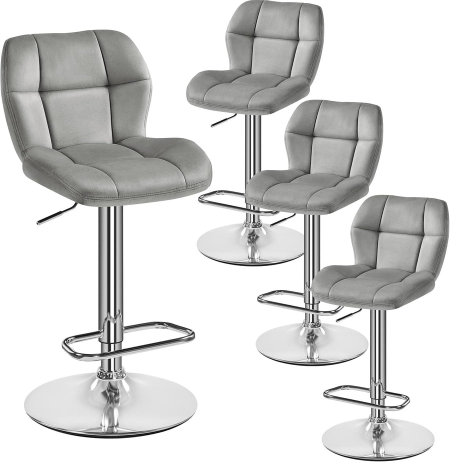 Adjustable Velvet Bar Stools Set of 4 – Swivel Counter Chairs, Modern