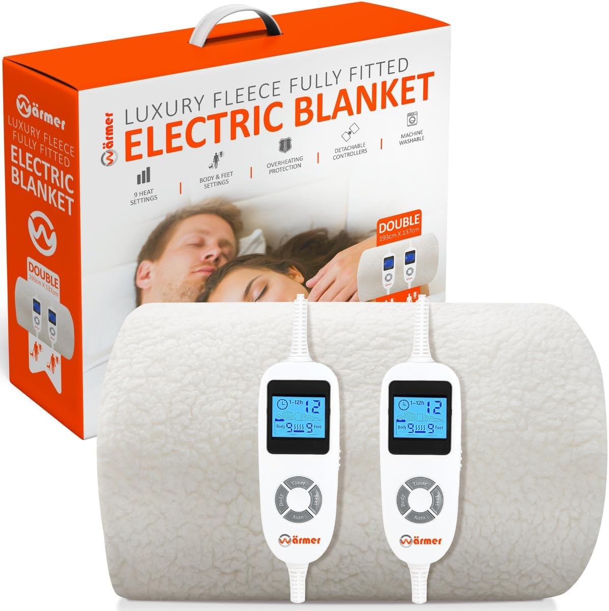 Electric Heated Mattress Blanket Double Dual Control 9 Heat Zones 12h Timer