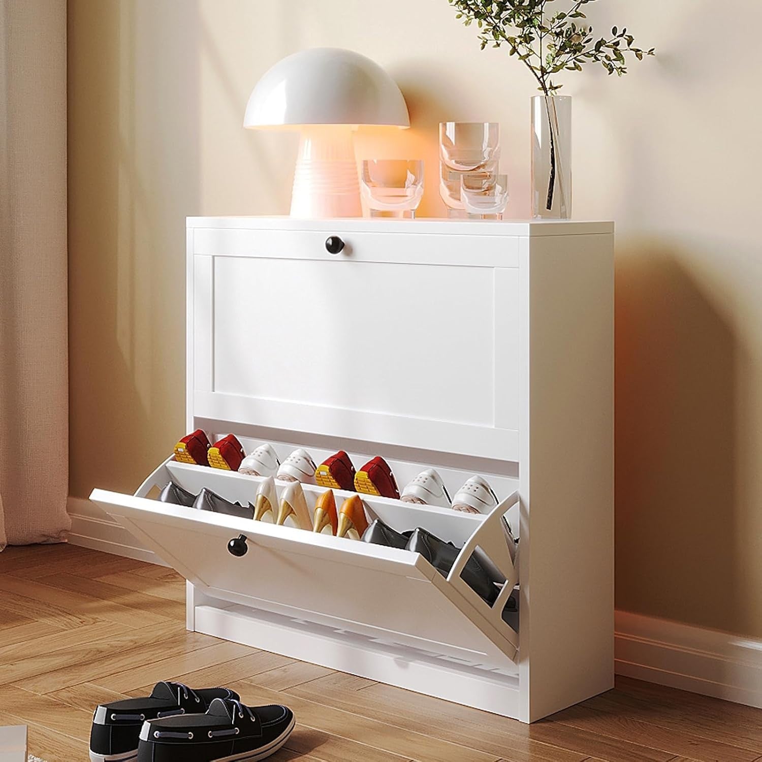 Slim 2-Drawer Vertical Shoe Cabinet with Adjustable Shelves, 80x24x80 cm White