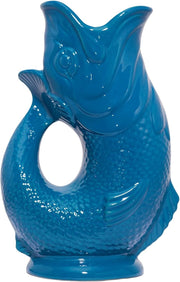 Fish Shaped Glug Jug Teal Ceramic Water Pitcher Decorative 0.6L 22cm