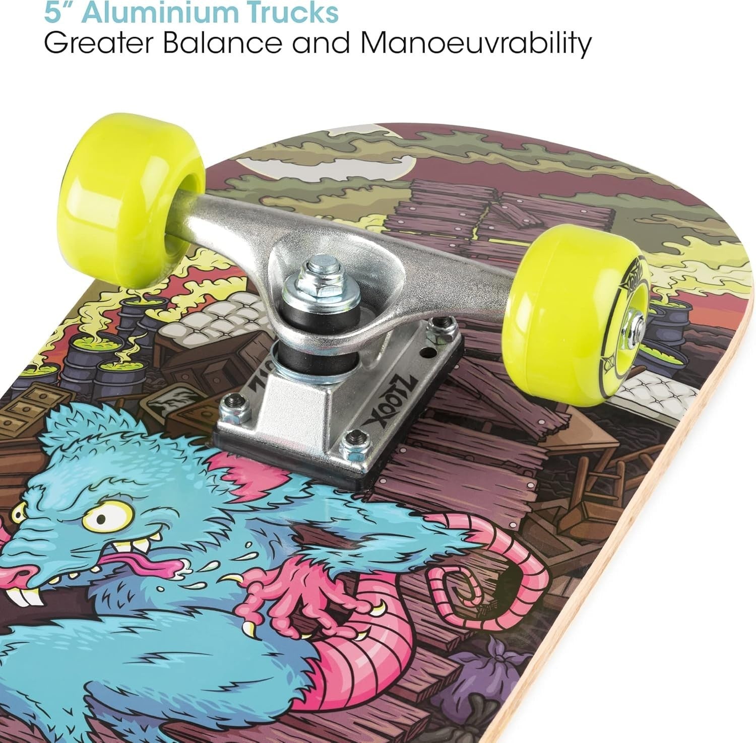 31in Maple Double Kick Skateboard Youth Beginner Trick Board Yellow