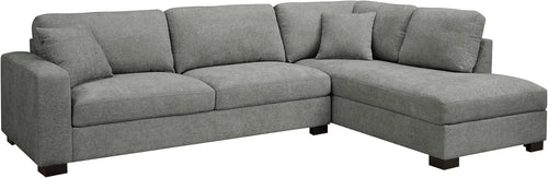 Grey Chenille Corner Sofa – 5 Seater Right Hand L Shape Couch w/ Footstool