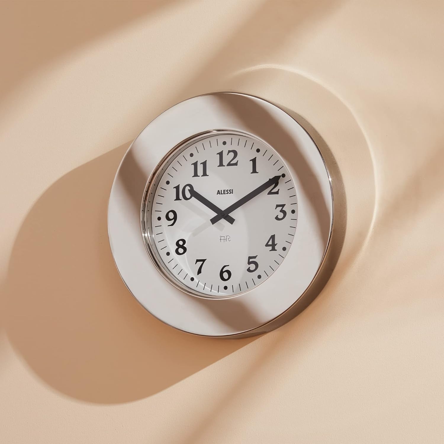 Modern Black Silent Wall Clock Luxury Steel Mirror Finish Italy Design