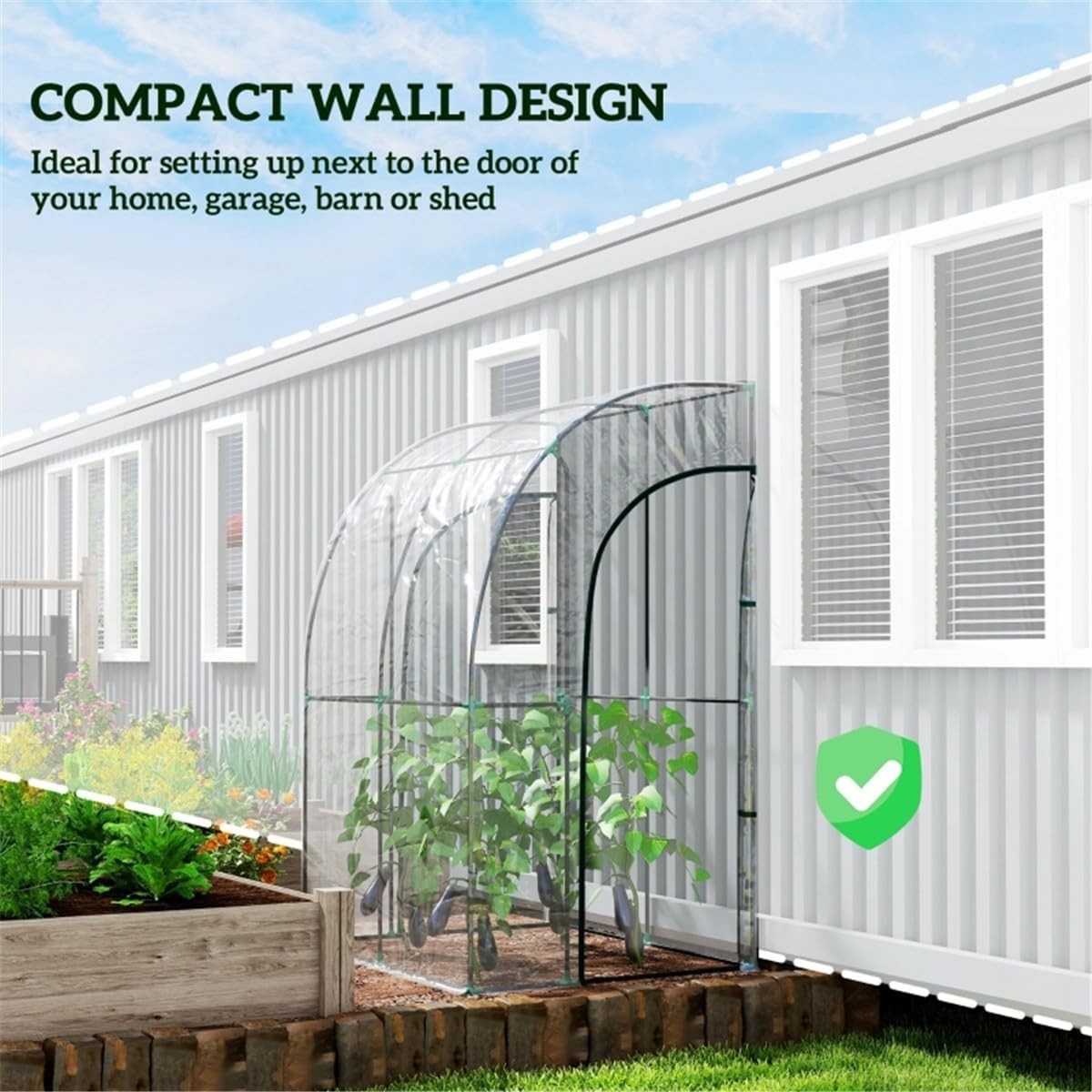 Walk-In Lean-To Greenhouse Steel Frame Clear PVC Cover Zippered Door