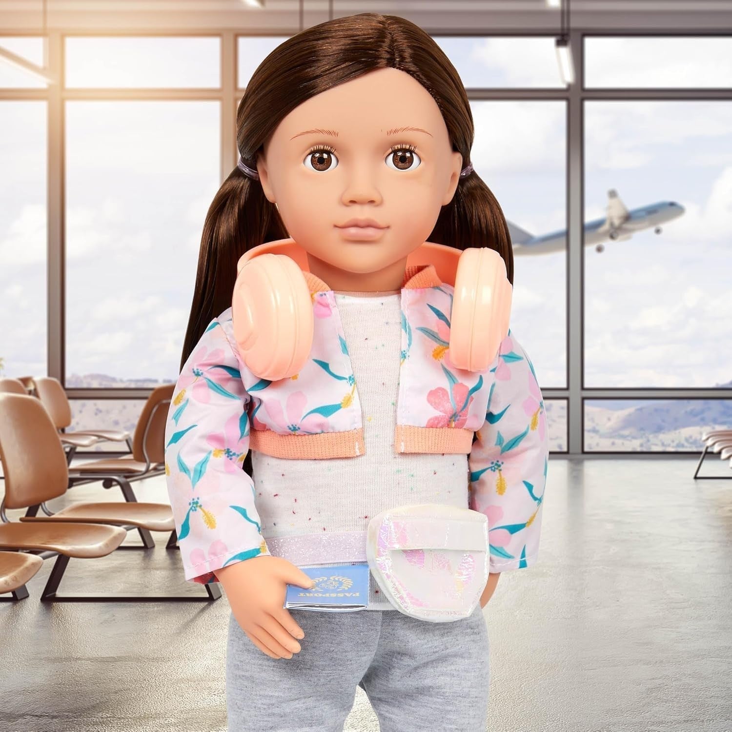 18-Inch Travel Doll Brown Eyes Long Hair Carry-On Luggage Set
