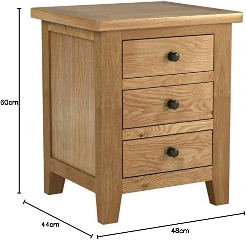 Solid Oak 3 Drawer Bedside Table | Natural Wood Nightstand with Wax Finish