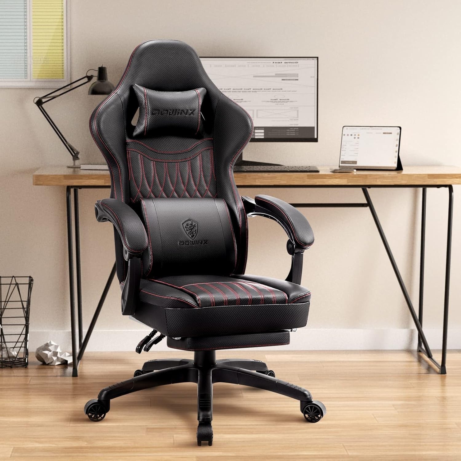 Gaming Chair Pocket Spring Cushion Massage Lumbar Footrest Black