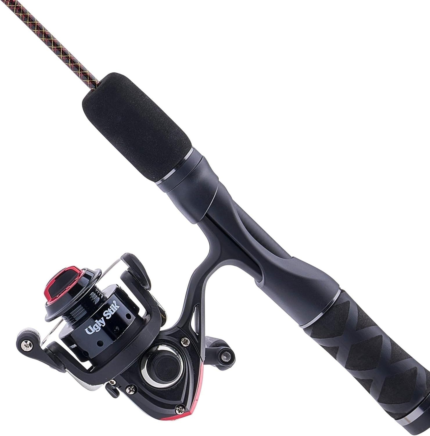 36" Ice Fishing Rod & Reel Combo Light Action Spinning, Black/Red