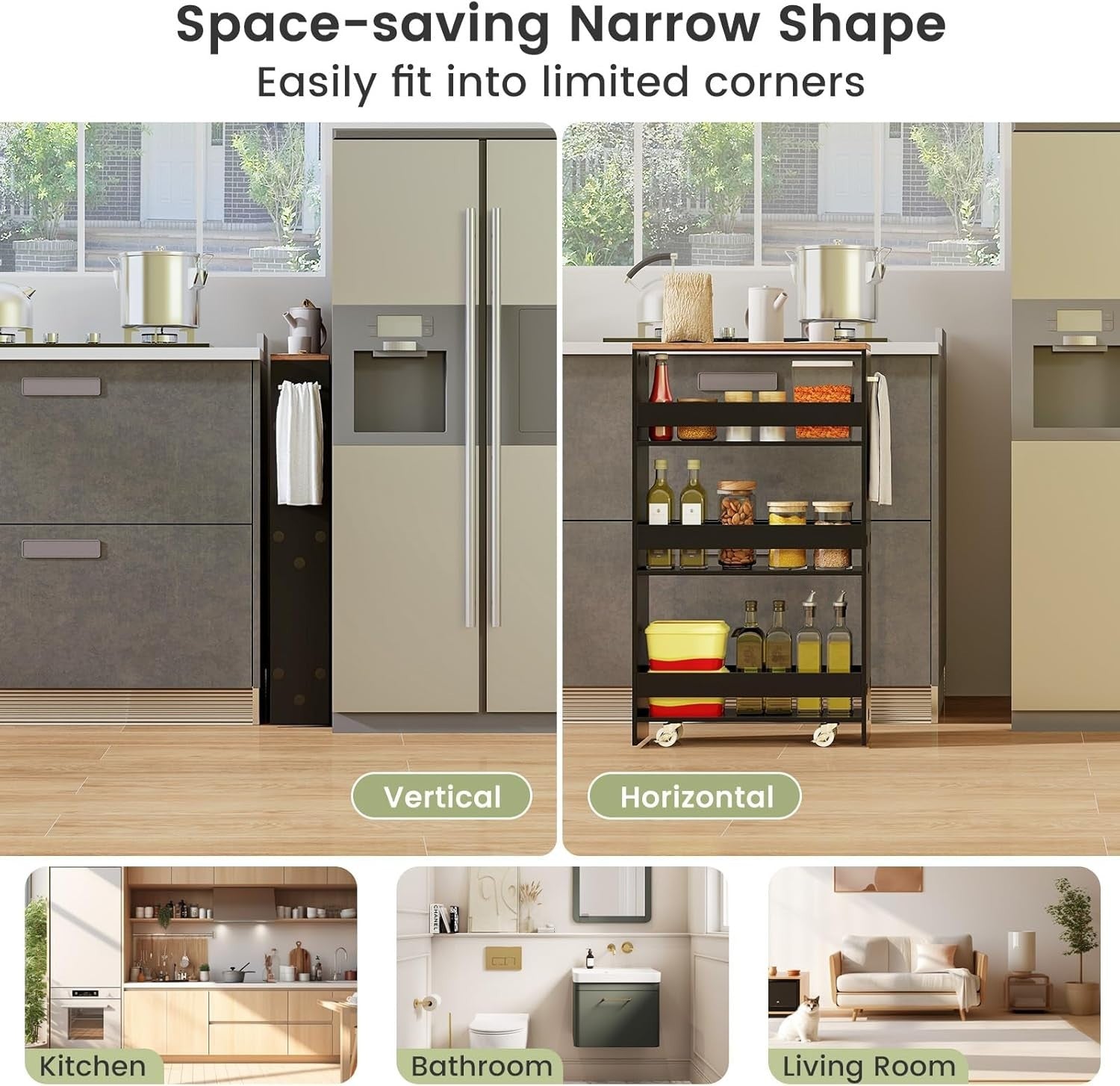 4 Tier Slim Storage Trolley Rolling Kitchen Cart Narrow Shelf Organizer