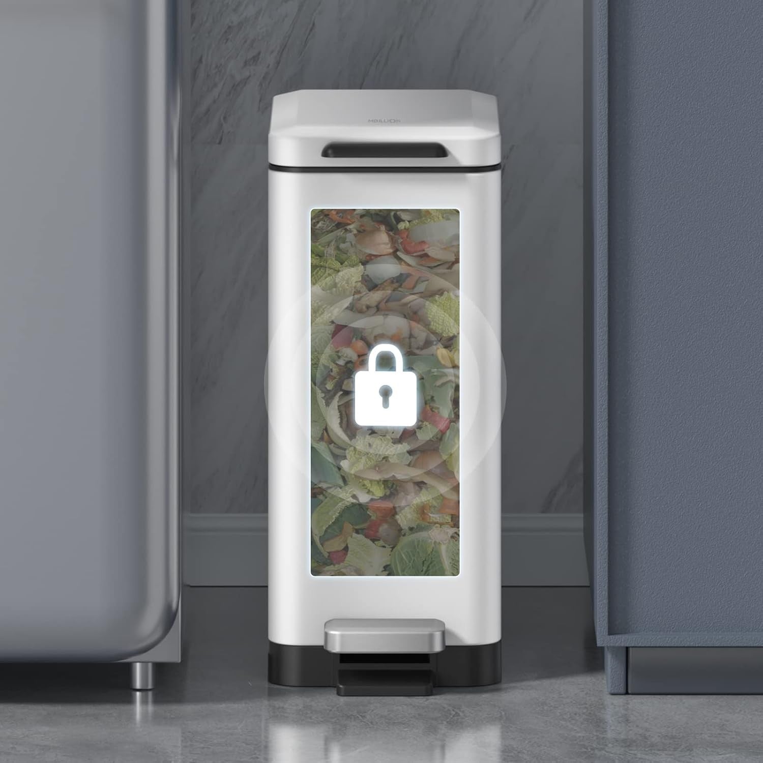 10L Slim Stainless Steel Step Trash Can Soft Close Pedal Bin White