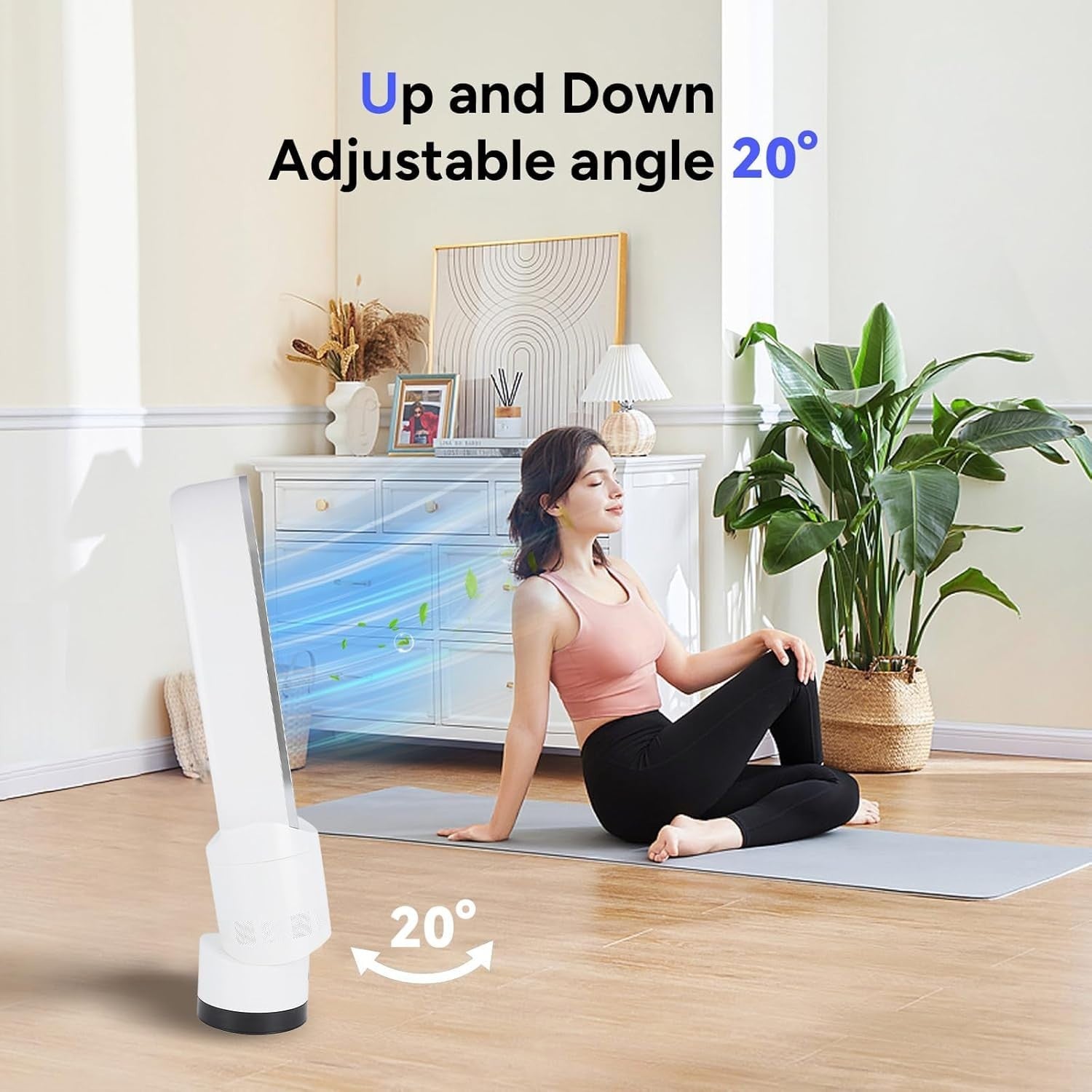 56cm Bladeless Tower Fan w/ Air Purifier 8hr Timer 80" Oscillation Remote Silver