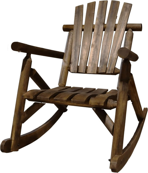 Wooden Rocking Chair Outdoor Garden Patio Burntwood Rustic Lounge Seat