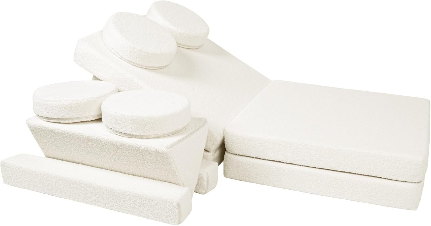 Modular Kids Play Sofa Set, 10-Piece Foam Blocks, Soft Bouclé Fabric