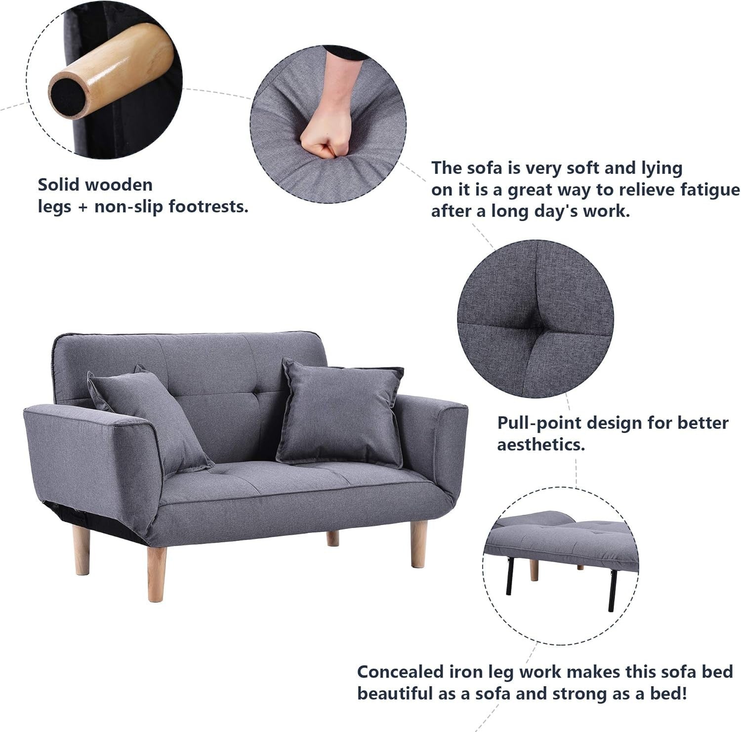 2 Seater Sofa Bed Light Grey Compact Couch Recliner for Small Spaces