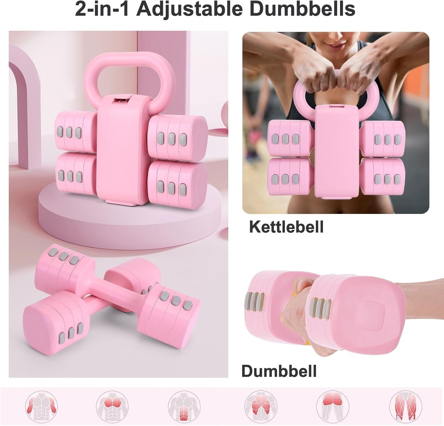 2-in-1 Adjustable Dumbbell Kettlebell Set 1–2.5KG Each Fast Adjust Home Gym