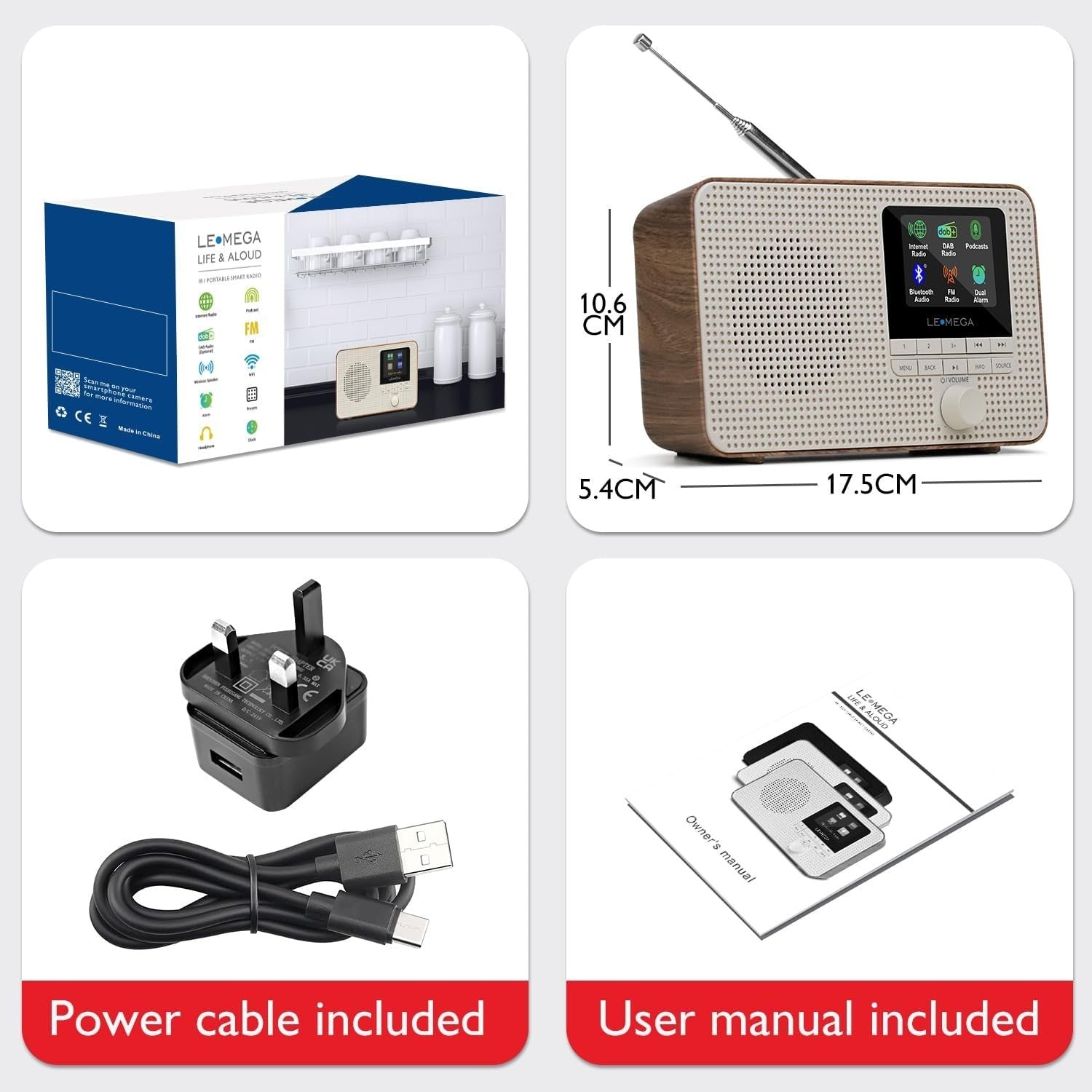 Internet Radio DAB+ Bluetooth WiFi 60 Presets Colour Display