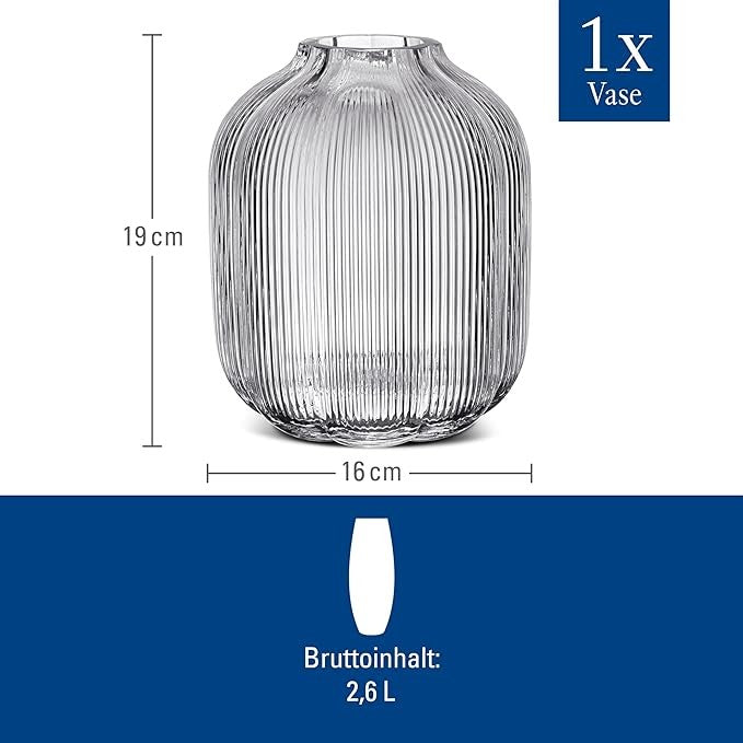 Clear Glass Flower Vase 19cm Modern Ribbed Table Vase Home Decor