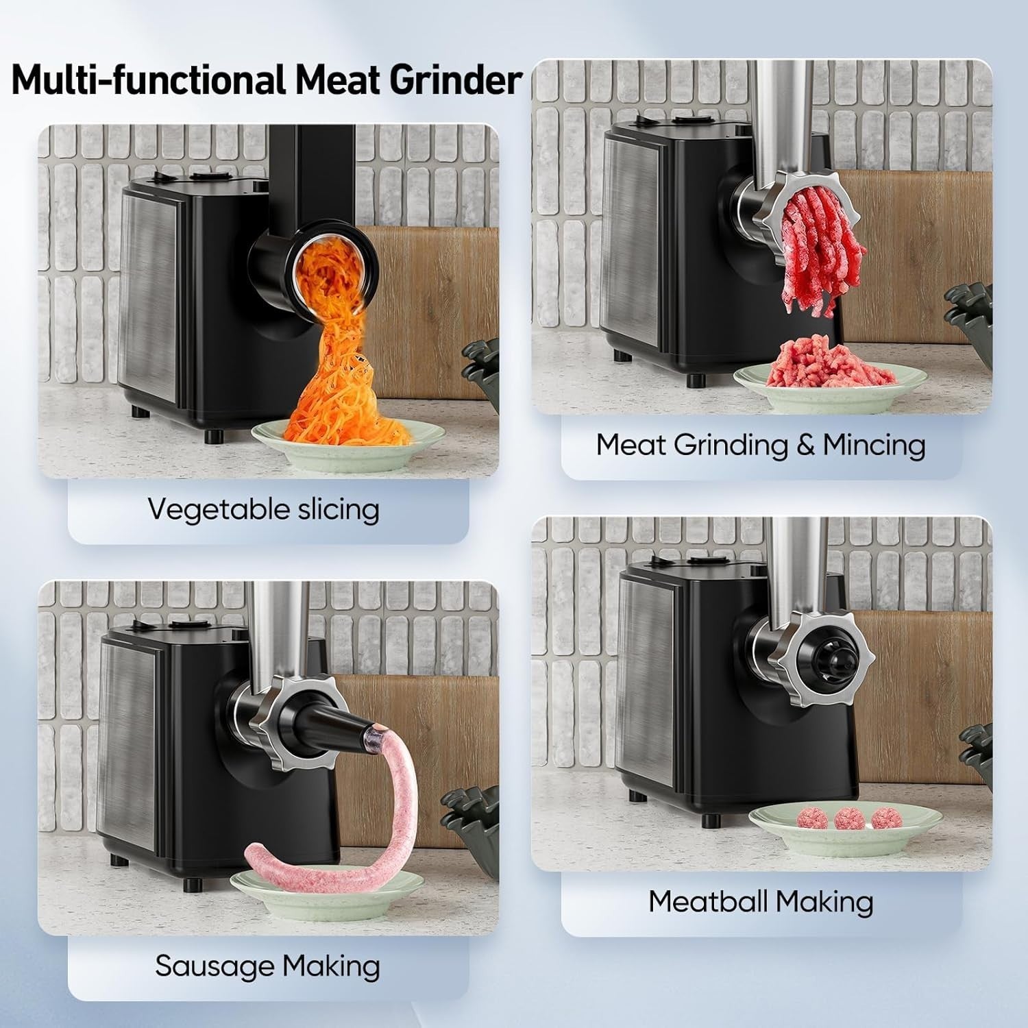 2000W Electric Meat Grinder Sausage Maker Mincer 3 Plates Slicers