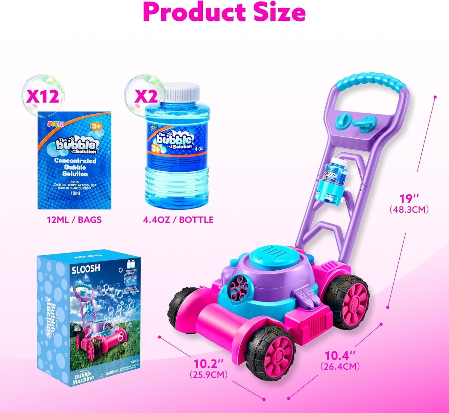 Kids Bubble Lawn Mower Push Toy Machine Pink