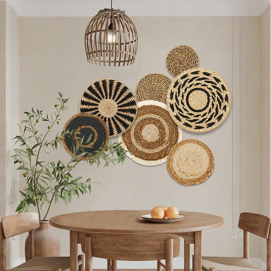 7PCS Boho Woven Wall Baskets Handmade Rattan Decor 5 Sizes