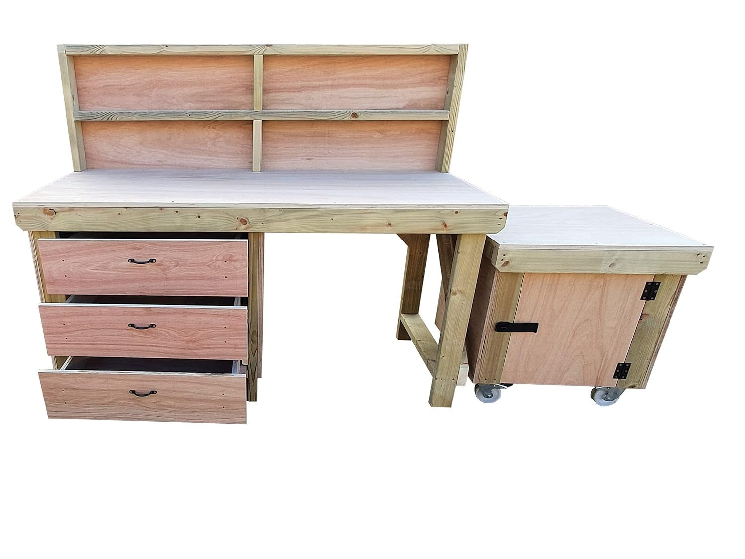 5ft Heavy Duty Wooden Workbench w/ Drawers, Lockable Cupboard & Back Panel