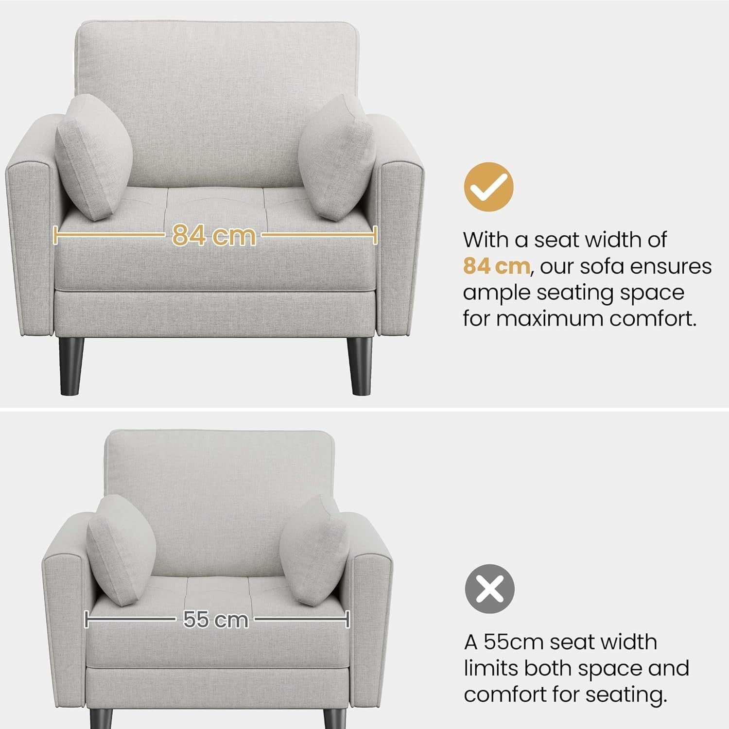 Grey Fabric Tub Chair Oversized Accent Armchair with Pillows & Storage