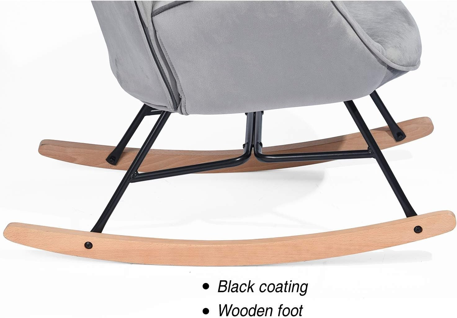 Velvet Rocking Chair Grey High Back Comfy Armchair for Lounge Nursery